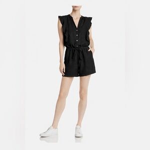 Velvet by Graham & Spencer 100% Linen Black Romper | Adjustable Waist | XS-L